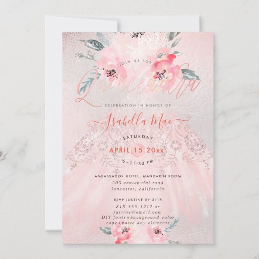 Quinceanera Blush Peonies + gegoten Iridescent Bck Kaart (Achterkant)