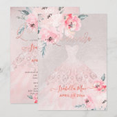 Quinceanera Blush Peonies + gegoten Iridescent Bck Kaart (Voorkant / Achterkant)