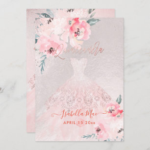 Quinceanera Blush Peonies + gegoten Iridescent Bck Kaart