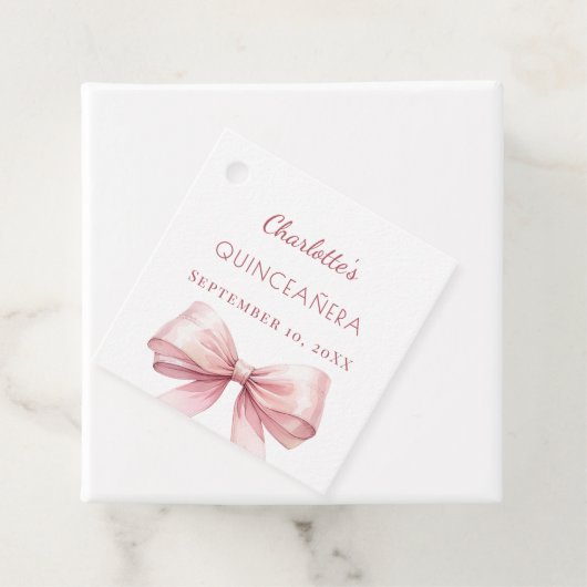 Quinceanera blush pink bow DIY Bedankjes Labels (In situ)
