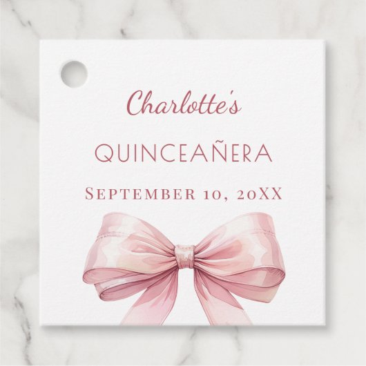 Quinceanera blush pink bow DIY Bedankjes Labels (Voorkant)