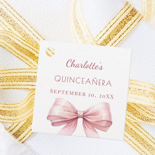 Quinceanera blush pink bow DIY Bedankjes Labels
