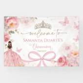 Quinceañera Blush Pink Bow Floral Butterfly Spandoek (Horizontaal)