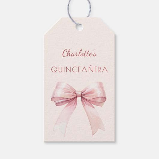 Quinceanera blush pink bow ivory DIY Cadeaulabel (Voorkant)