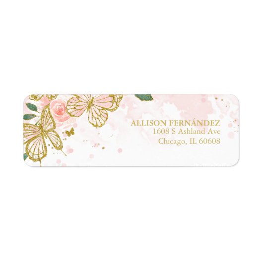 Quinceanera Blush Pink Butterfly Floral Etiket (Voorkant)