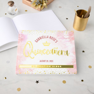 Quinceañera Blush Pink Crown Script Echt Gouden Fo Gastenboek