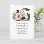 Quinceanera Blush Pink Floral 15th Birthday Kaart (Staand voorkant)