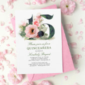 Quinceanera Blush Pink Floral 15th Birthday Kaart