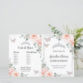 Quinceañera Blush Pink Floral Butterflies Programm (Staand voorkant)