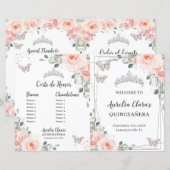 Quinceañera Blush Pink Floral Butterflies Programm (Voorkant / Achterkant)