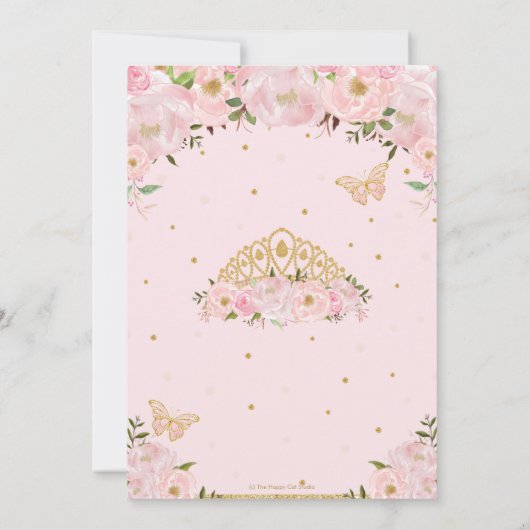 Quinceañera Blush Pink Floral Butterflies Tiara Kaart (Achterkant)