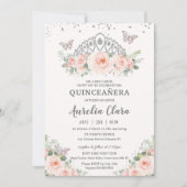 Quinceañera Blush Pink Floral Crown Butterflies Kaart (Voorkant)