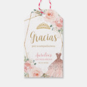 Quinceañera Blush Pink Floral Dress Birthday Favor Cadeaulabel (Voorkant)