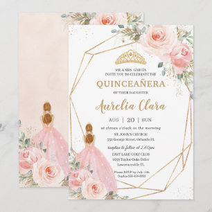 Quinceañera Blush Pink Floral Geometric Birthday Kaart