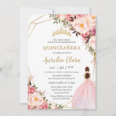 Quinceañera Blush Pink Floral Gold Princess Kaart (Voorkant)