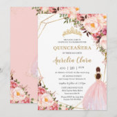 Quinceañera Blush Pink Floral Gold Princess Kaart (Voorkant / Achterkant)