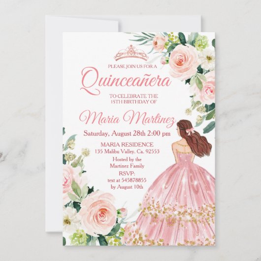 Quinceanera Blush Pink Floral Mexican Kaart (Voorkant)
