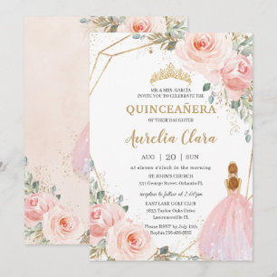 Quinceañera Blush Pink Floral Mis Quince Anos Kaart