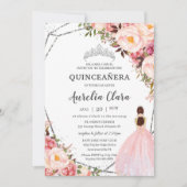 Quinceañera Blush Pink Floral Princess Silver Kaart (Voorkant)