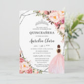 Quinceañera Blush Pink Floral Princess Silver Kaart (Staand voorkant)