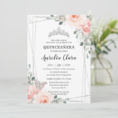 Quinceañera Blush Pink Floral Roos Butterfly Crown Kaart (Staand voorkant)
