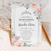 Quinceañera Blush Pink Floral Roos Butterfly Crown