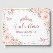 Quinceanera Blush Pink Floral Roos Gold Butterfly Gastenboek (Voorkant)