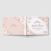 Quinceanera Blush Pink Floral Roos Gold Butterfly Gastenboek (Volledig)