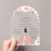 Quinceañera Blush Pink Floral Roos Gold Princess Acryl Uitnodigingen (Insitu (Draagbaar))