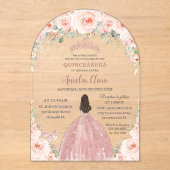Quinceañera Blush Pink Floral Roos Gold Princess Acryl Uitnodigingen (Voorkant)
