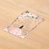 Quinceañera Blush Pink Floral Roos Gold Princess Acryl Uitnodigingen (Laagn)