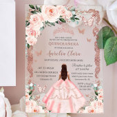 Quinceañera Blush Pink Floral Roos Gold Princess Acryl Uitnodigingen