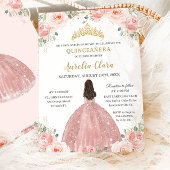 Quinceañera Blush Pink Floral Roos Gold Princess Kaart