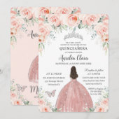 Quinceañera Blush Pink Floral Roos Princess Silver Kaart (Voorkant / Achterkant)