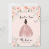 Quinceañera Blush Pink Floral Roos Princess Silver Kaart (Achterkant)