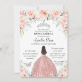 Quinceañera Blush Pink Floral Roos Princess Silver Kaart (Voorkant)