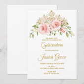 Quinceanera Blush Pink Flowers, Mis Quince Kaart (Voorkant / Achterkant)