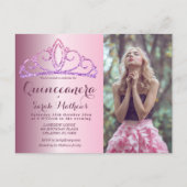 Quinceanera Blush Pink Glitter Crown-uitnodiging Briefkaart (Voorkant)