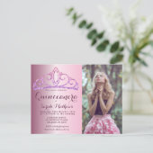 Quinceanera Blush Pink Glitter Crown-uitnodiging Briefkaart (Staand voorkant)