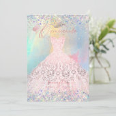 Quinceanera Blush Pink Gown Holographic Glitter Kaart (Staand voorkant)
