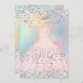 Quinceanera Blush Pink Gown Holographic Glitter Kaart (Voorkant / Achterkant)