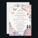 Quinceañera Blush Pink Lila Paars Floral Twins Kaart<br><div class="desc">Pas deze mooie quinceañera-uitnodiging gemakkelijk en snel aan met eigen tekst. Druk op de knop Aanpassen om de stijl en plaatsing van de tekst verder te herschikken en te formatteren. Overeenkomende objecten in de winkel! c) De Happy Cat Studio</div>