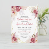 Quinceañera Blush Pink Pampas Grass Bloemen Kaart (Staand voorkant)