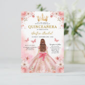 Quinceañera Blush Pink QR Code Bloemen Kaart (Staand voorkant)