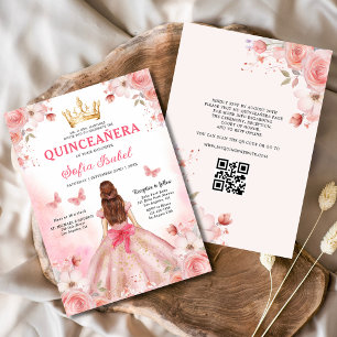 Quinceañera Blush Pink QR Code Bloemen Kaart