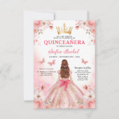 Quinceañera Blush Pink QR Code Bloemen Kaart (Voorkant)
