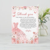 Quinceañera Blush Pink Rose Bloemen Dank u Bedankkaart (Staand voorkant)