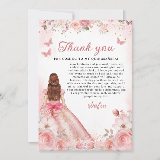 Quinceañera Blush Pink Rose Bloemen Dank u Bedankkaart (Voorkant)