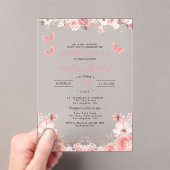 Quinceañera Blush Pink Rose Bloemenvlinder Acryl Uitnodigingen (Insitu (Draagbaar))
