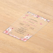 Quinceañera Blush Pink Rose Bloemenvlinder Acryl Uitnodigingen (Laagn)